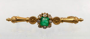 Antike Brosche mit Diamanten und zentralem Smaragd, um 1900