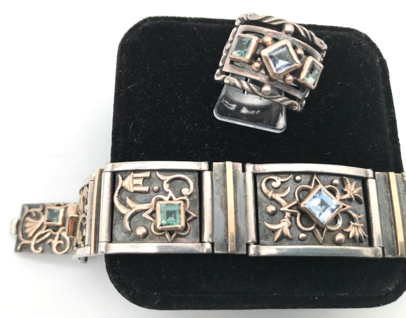Set aus Armband und Ring, Silber mit Topas, Deutschland