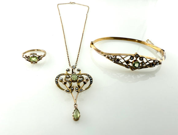 Schmuckset mit Peridot, victorianisch um 1900