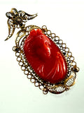 Antiker Anhänger aus Goldfiligran mit KorallenCamee, um 1830