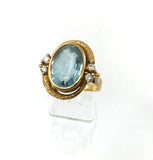 Gelbgoldring mit Aquamarin und Diamanten