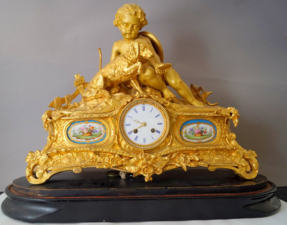 sehr große Pendule der Belle Epoque, feuervergoldet, Japy Freres, Frankreich um 1870