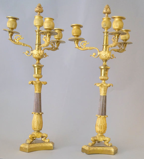Paar Kandelaber, feuervergoldet, Empire, Frankreich um 1830