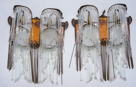 Zwei Wandappliken mit Glasstäben, Hector Guimard