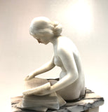 Lesende Frau, Alabaster/Bronze, Österreich um 1900