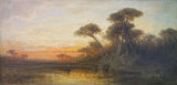 F.C. Welsch 1875 Impressionistische Landschaft mit Abendsonne am Fluss